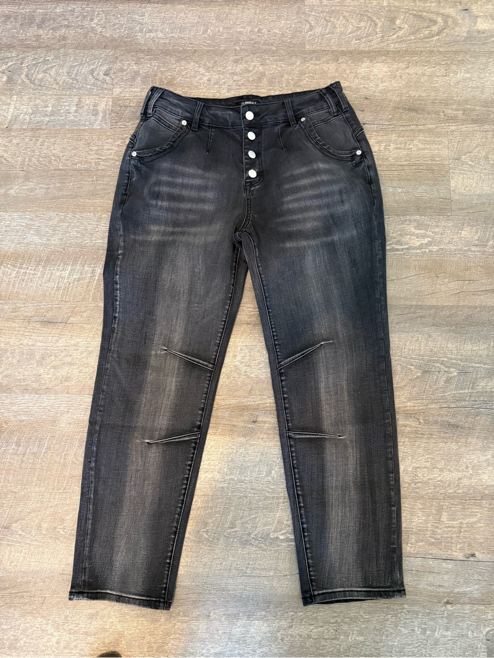 Flamingals Womens Black High-Rise Button-Fly Jeans